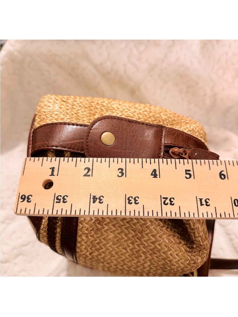 Vintage | Bag | Leather & Straw Shoulder Bag - Picture 9 of 13